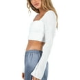 thumbnail image 2 of Douhoow Women Slim Crop Top Solid Color Long Sleeve Square Neck Bodycon Shirts Cut Out Pullover, 2 of 8