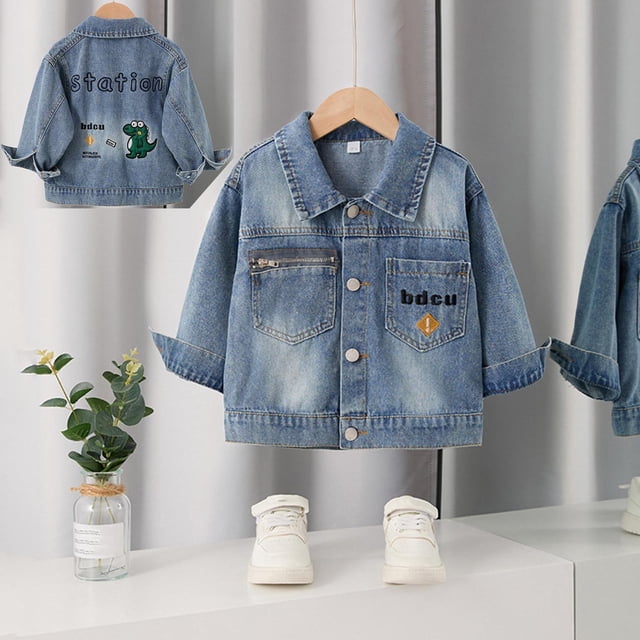 Chaqueta vaquera de manga larga con solapa para niños, bonita chaqueta informal para niños, chaqueta vaquera de manga larga con capucha, chaqueta vaquera para niños, top de poliéster