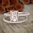 thumbnail image 2 of 1.5 Carat Peach Pink Emerald Cut Real Morganite Moissanite Engagement Ring Wedding Bridal Set Sterling Silver with 18k Gold Plating, 2 of 4