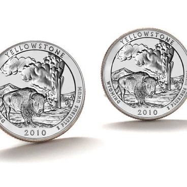 Yellowstone National Park Coin Cufflinks Uncirculated U.S. Quarter 2010 Cuff Links