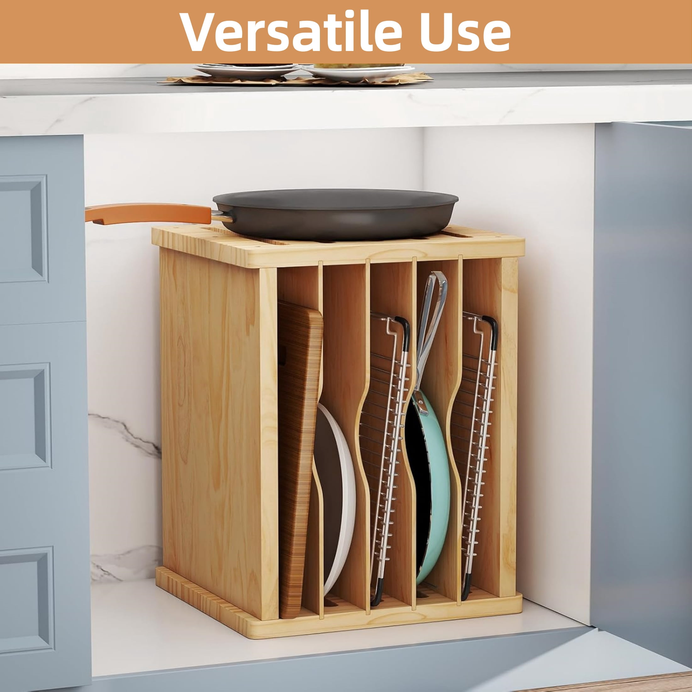 Gtouse Wooden Cabinet Tray Dividers, 6 Tier Kitchen Cookie Sheet Organizer for Pots, Pans, Baking Tray, Cutting Board
