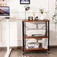 thumbnail image 3 of Giantex Bakers Rack 3-Layer Microwave Stand, Kitchen Rolling Cart with 4 Universal Wheels and 10 Removable Hooks, Coffee Cart Shelf Organizer for Kitchen, Living Room, Entryway, Vintage, 3 of 8