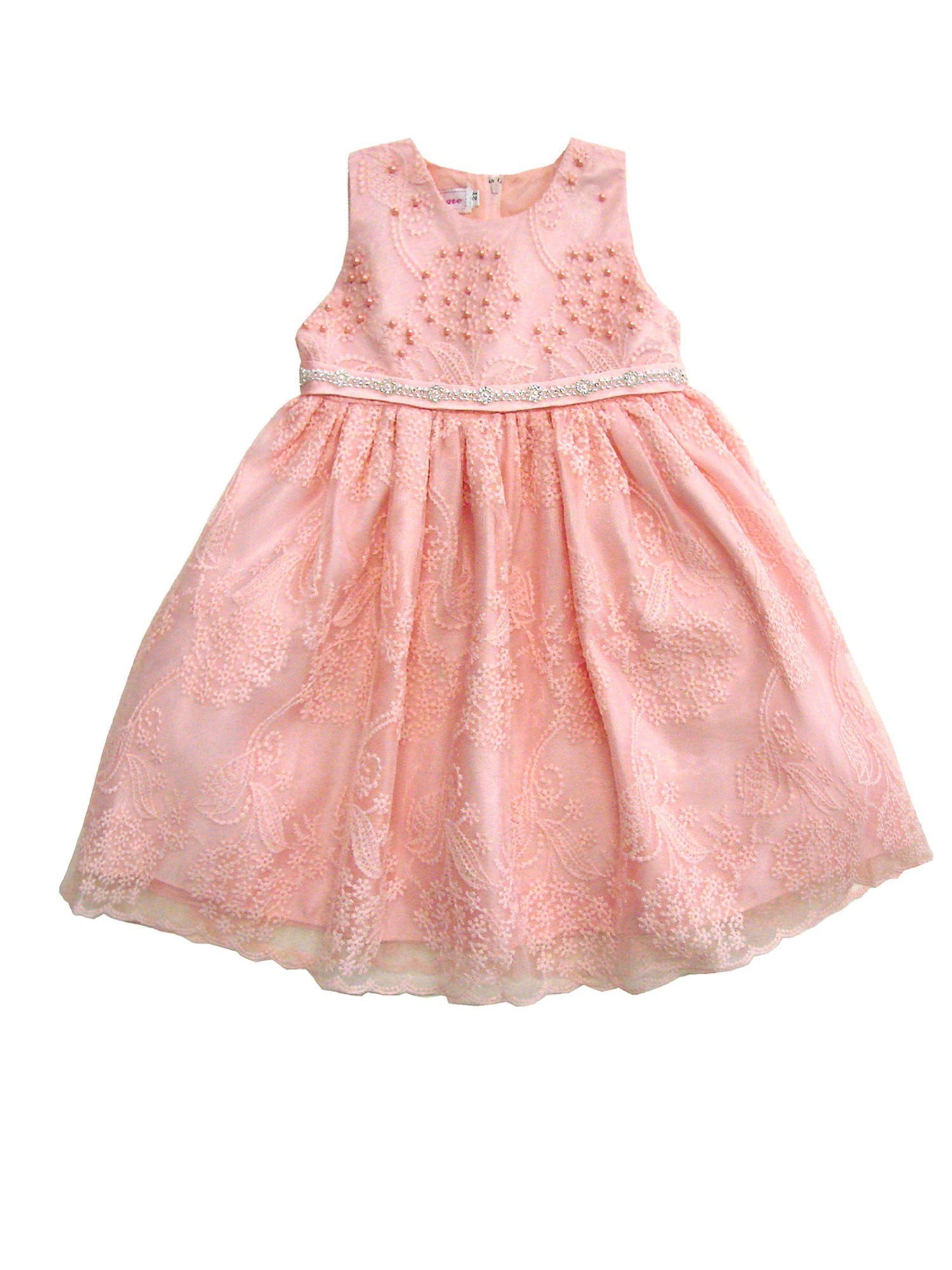 S. Square - Baby Girls Blush Pink Pearls Rhinestones Flower Girl Dress ...
