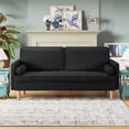 thumbnail image 2 of 70" Modern Loveseat Sofa Couch,Mid-Century Velvet Upholstered Small Love Seat Couch with 2 Pillows for Compact Space,Living Room,Apartment,Black, 2 of 7