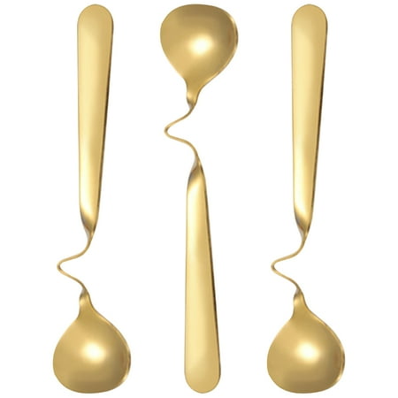 

Seasoning Spoon Honey Eating Spoons Stainless Steel Serving Utensils Gold Decor Coffee Scoop Desert Wooden Dessert Taste Curved Handle Portable