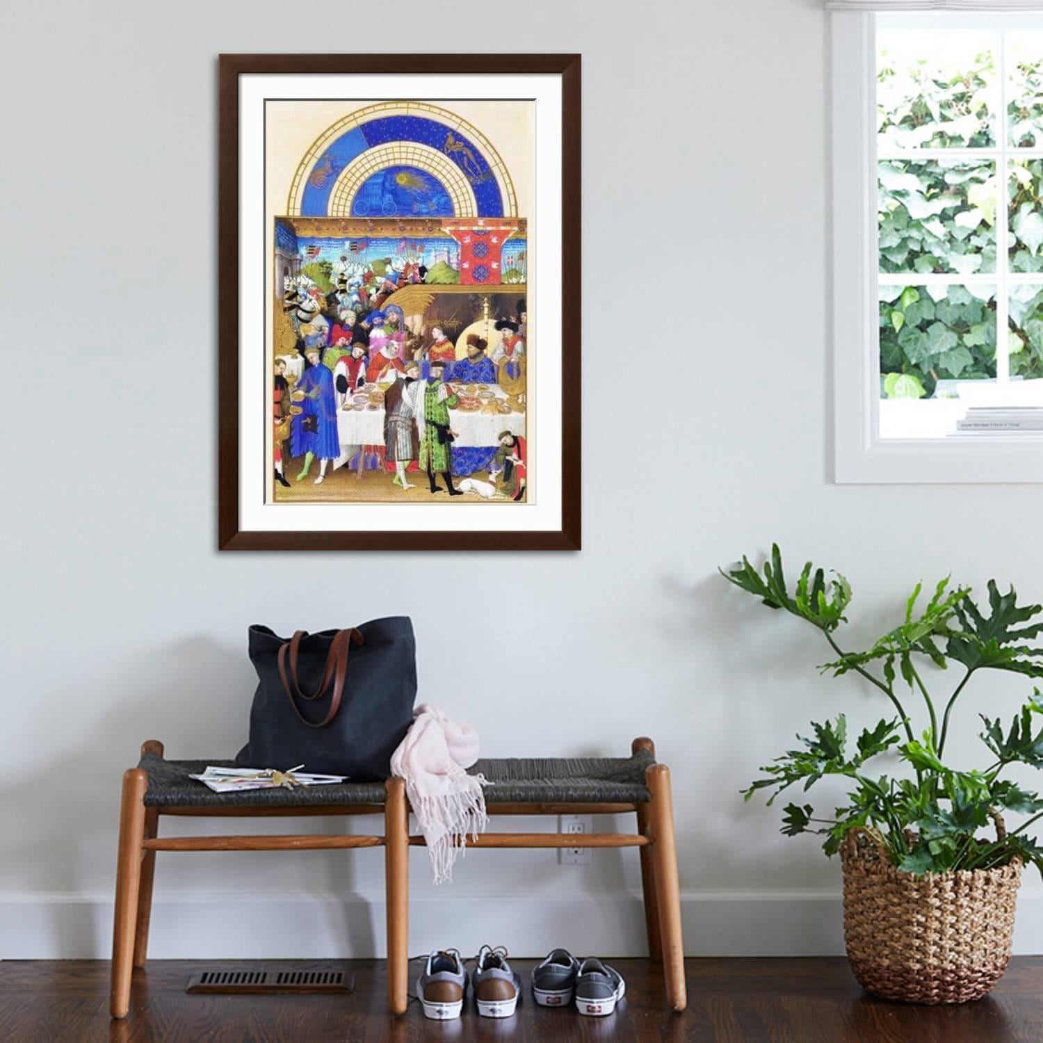 Art.com Le Tres Riches Heures Du Duc De Berry - January Art Print by Paul Herman & Jean Limbourg, Brown Frame Wall Art, 32" x 44"