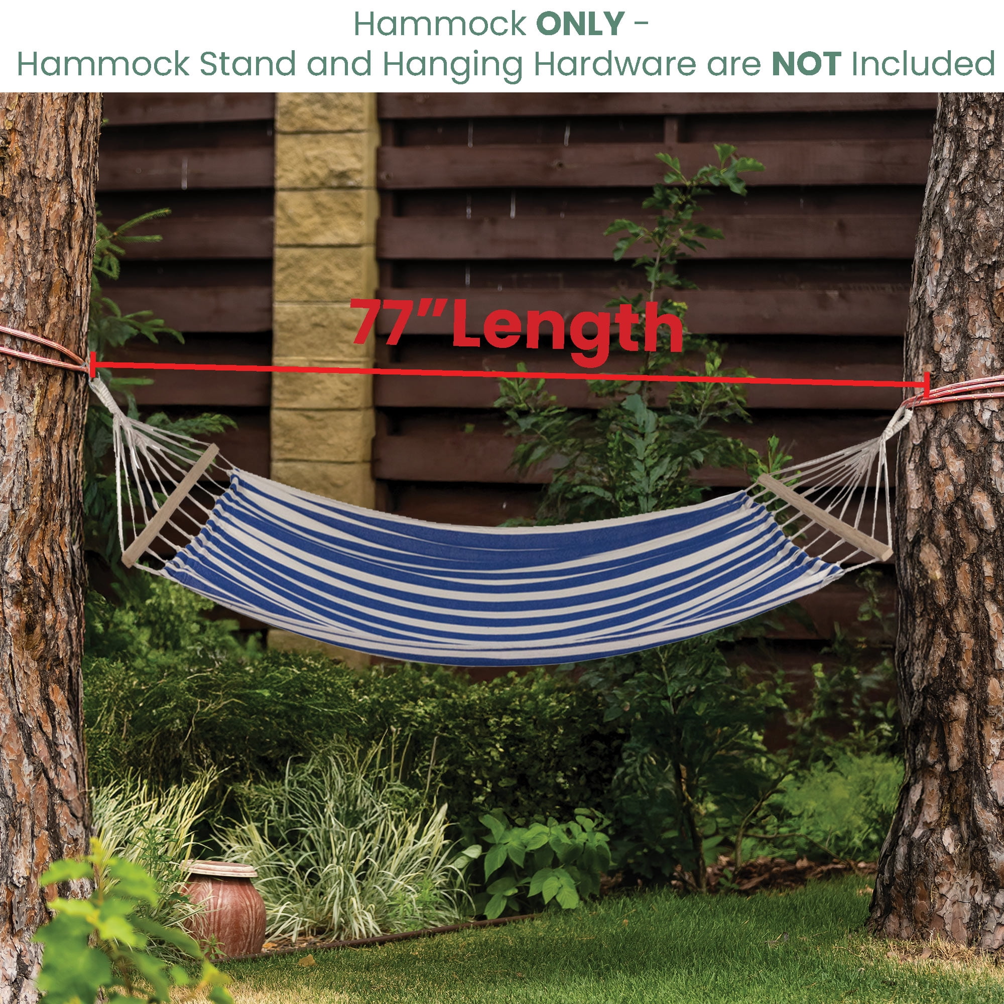 Northlight Striped Macrame Quilted Two Person Double Hammock - 9' x 56" - Blue and Cream
