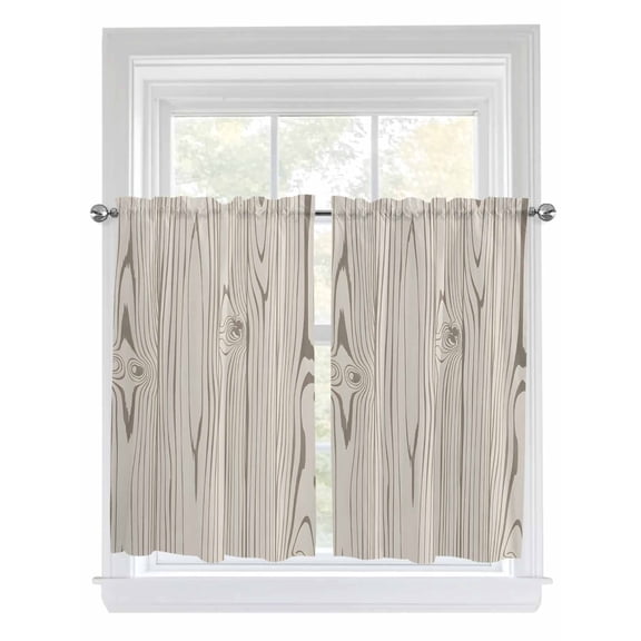 Farmhouse Vintage 2 Panel Kitchen Curtains for Windows, Summer Country Retro Wooden Grain Bathroom Privacy Curtain, Home Décor Window Treatment for Bedroom/Living Room 55"x45"