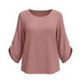 thumbnail image 6 of Yteetum 3/4 Length Sleeve Summer Tops for Women Oversized 3/4 Sleeve Crewneck Cotton Linen Shirts Casual Solid Round Neck Loose Lightweight Comfy Half Sleeve T Shirts, 6 of 7