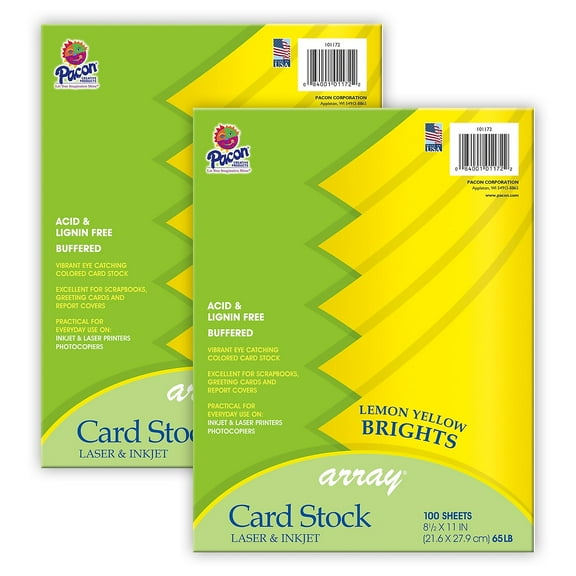 Pacon Card Stock, Lemon Yellow, 8-1/2" x 11", 100 Sheets Per Pack, 2 Packs