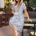 thumbnail image 3 of Lsque Blue Butterfly Print Women's Casual Dress T-Shirt Summer Short Sleeve Scoop Neck Swing Dresses, 3 of 6