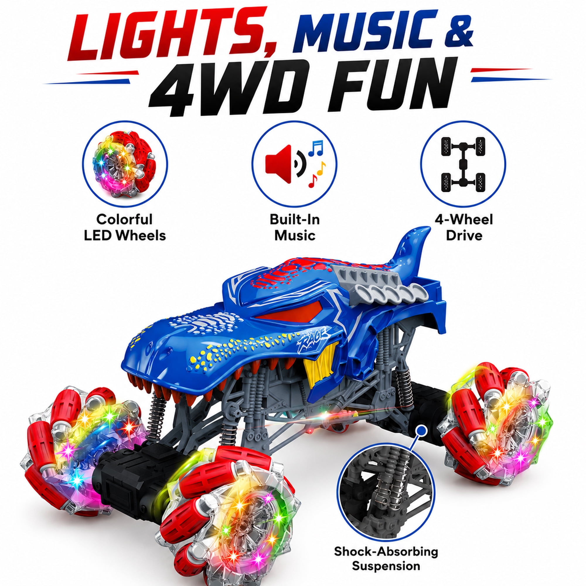Remote Control Stunt Car for Kids, 1:16 4WD RC Monster Truck with 360° Spin, Sideways Drift, Omnidirectional Wheels, Blue