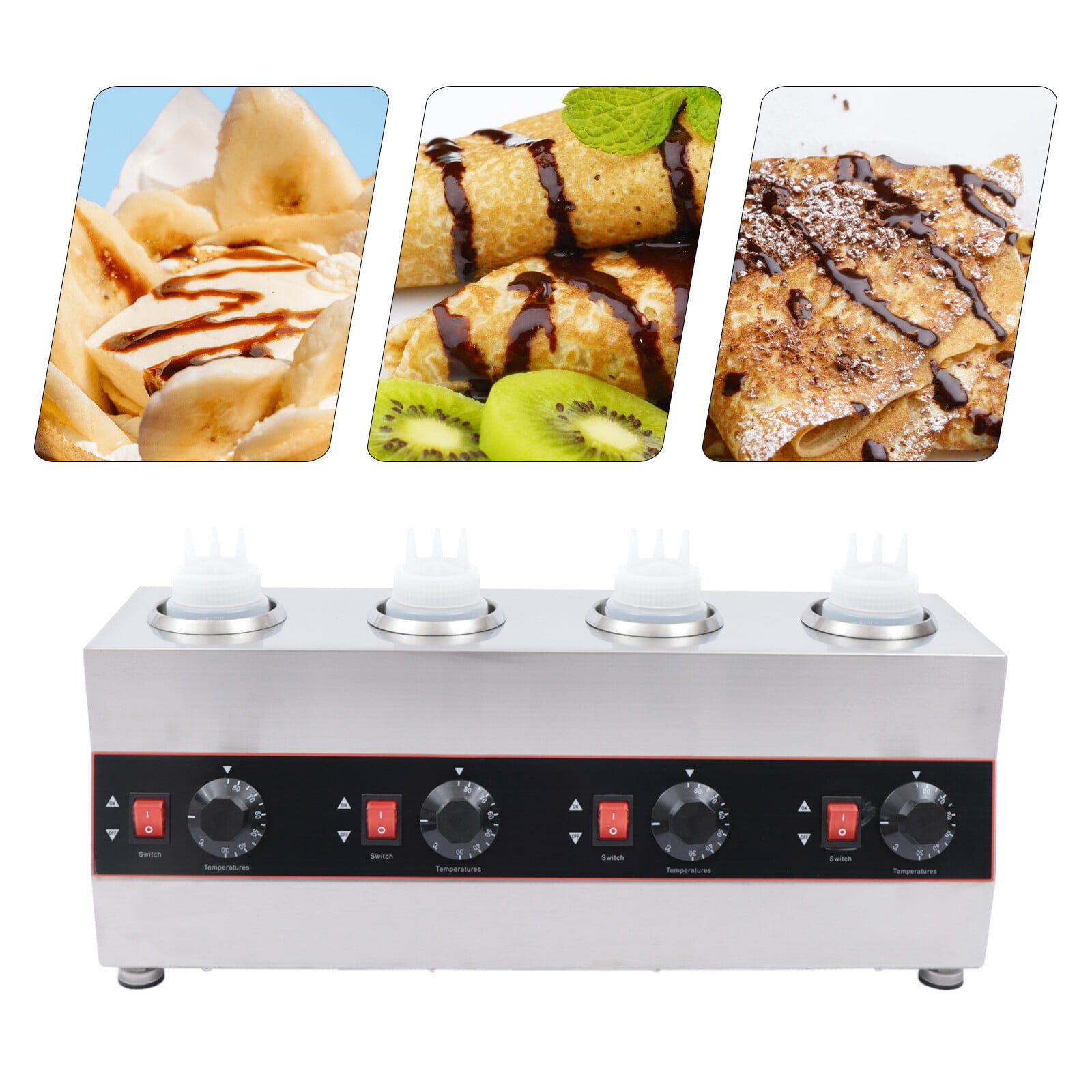 Electric Sauce Warmer, 4-Head Sauce Pump Warmer, 110V, Independent Temperature Control, for Home, Party, Cafe
