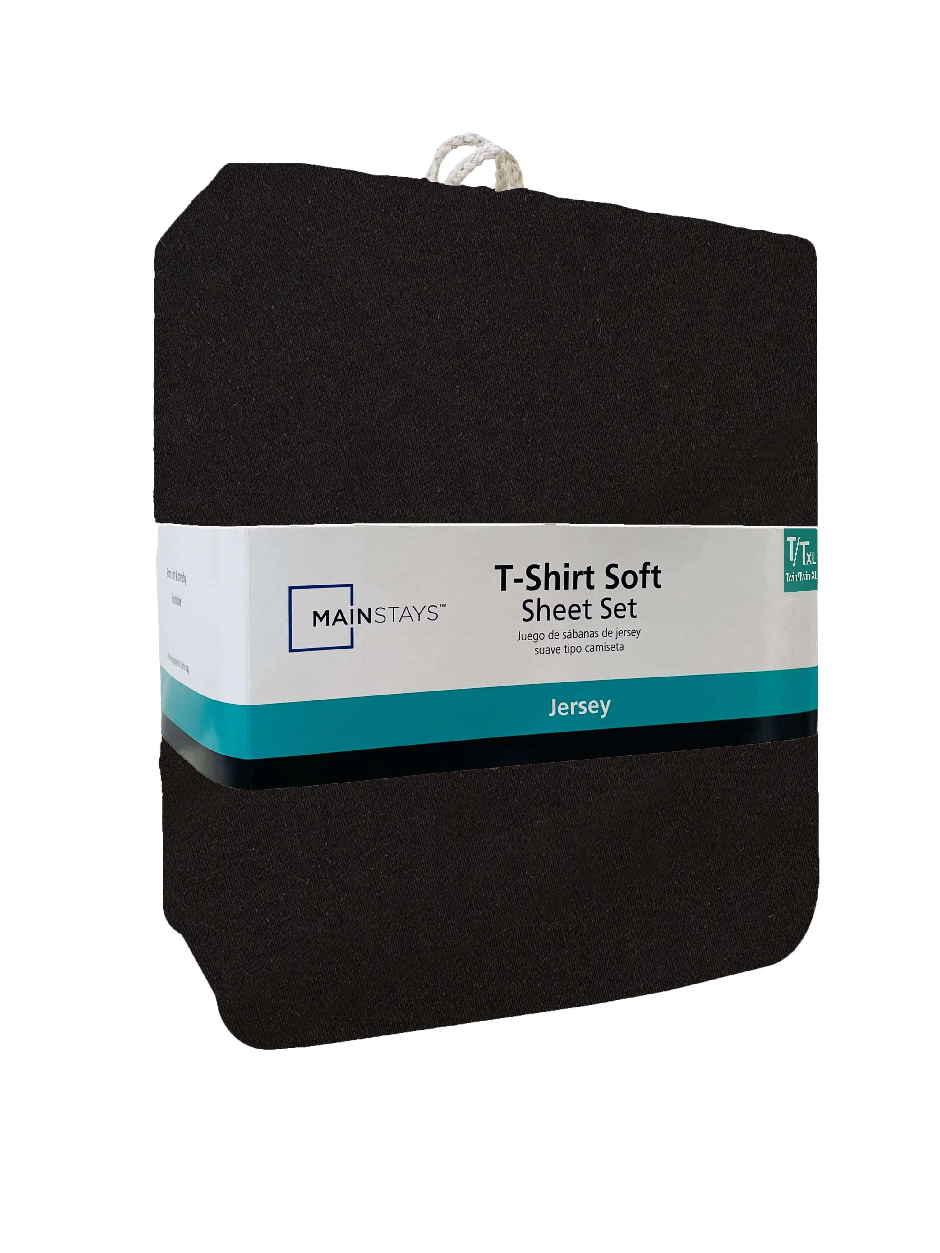 Mainstays Cotton Rich Extra Soft Jersey Bed Sheet Set, Twin-XL, Rich Black, 3 Pieces