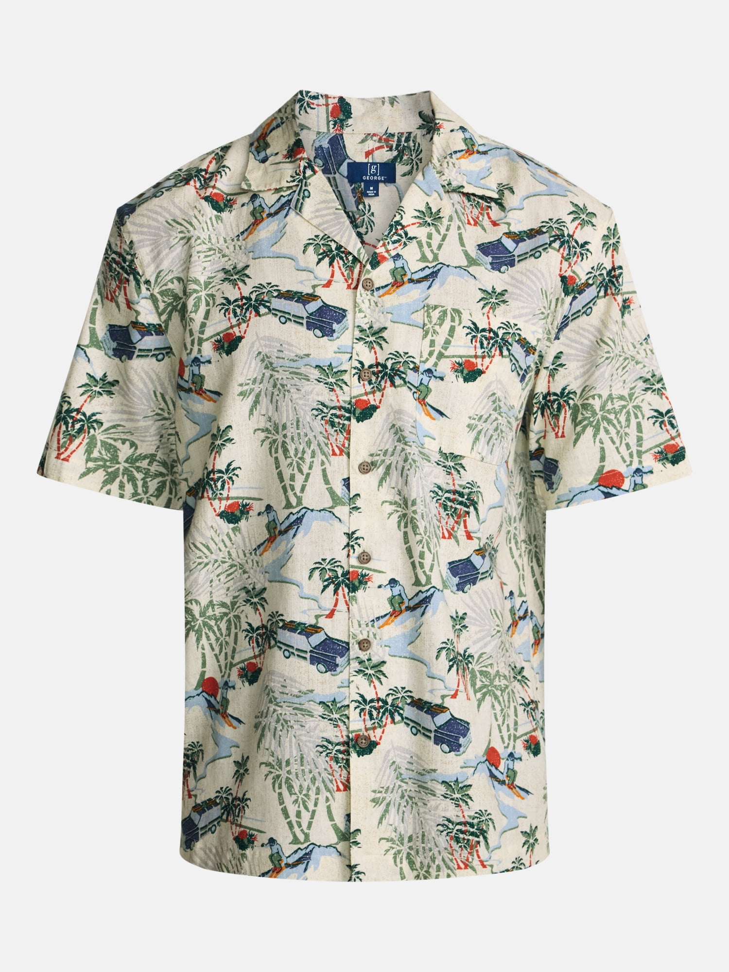 George Men's Linen Blend Holiday Camp Shirt, Sizes XS-3XL, LT-4XLT, 2XB-6XB