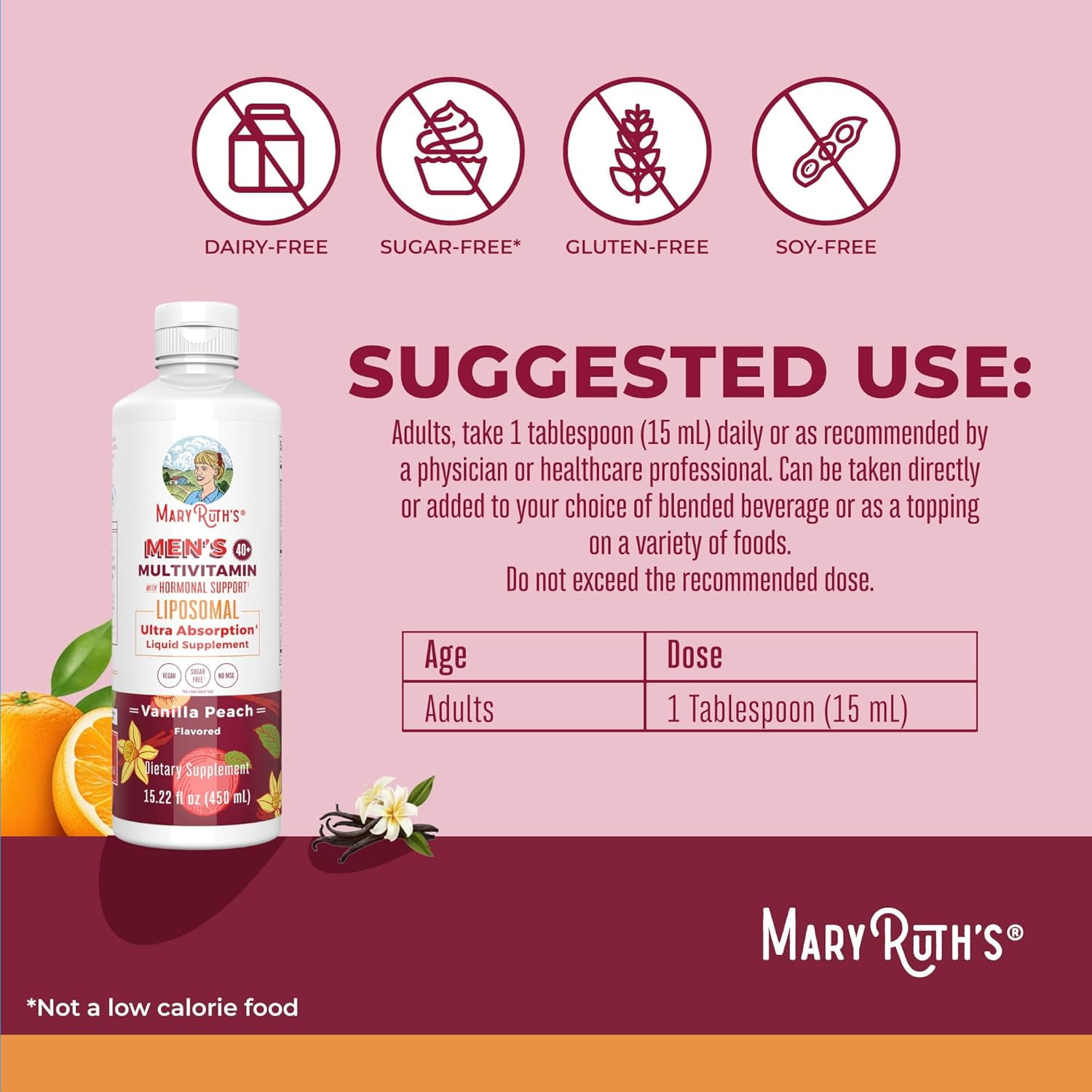 MaryRuth's Liposomal Multivitamin for Men 40+ High Potency Daily Vitamins 15.22 fl oz / 450 ml Overall Wellness