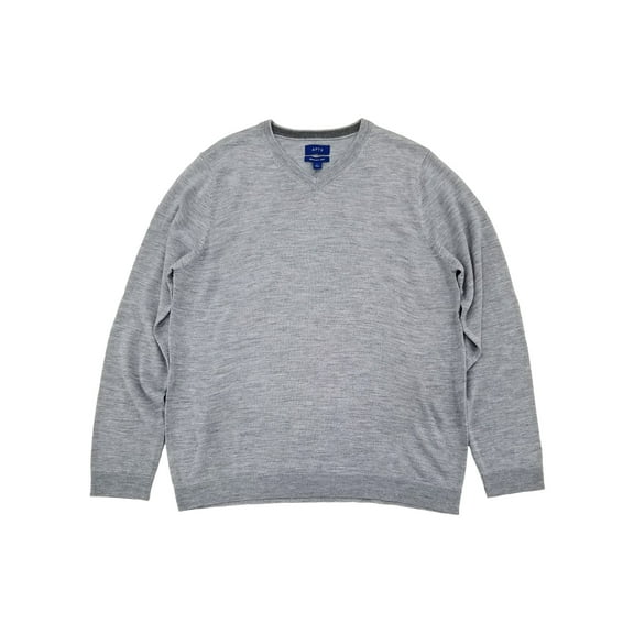 Mens Gray Soft Merino Long Sleeve V-Neck Sweater XX-Large