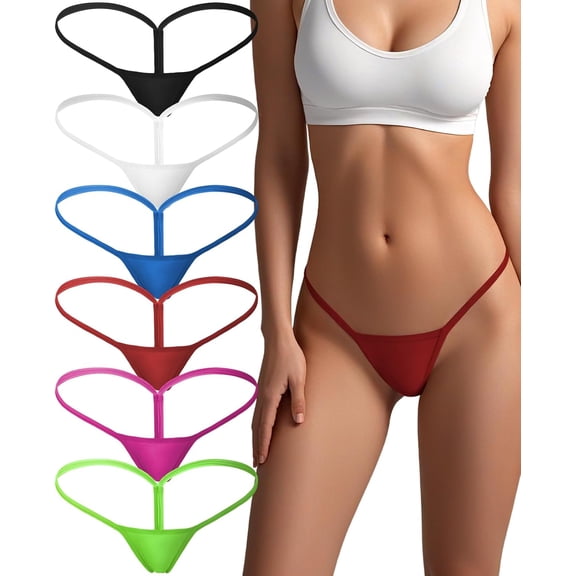 6 Pack Women's Low Rise Cotton Stretch G-String Thongs, Micro Sexy Comfortable Ladies Panties