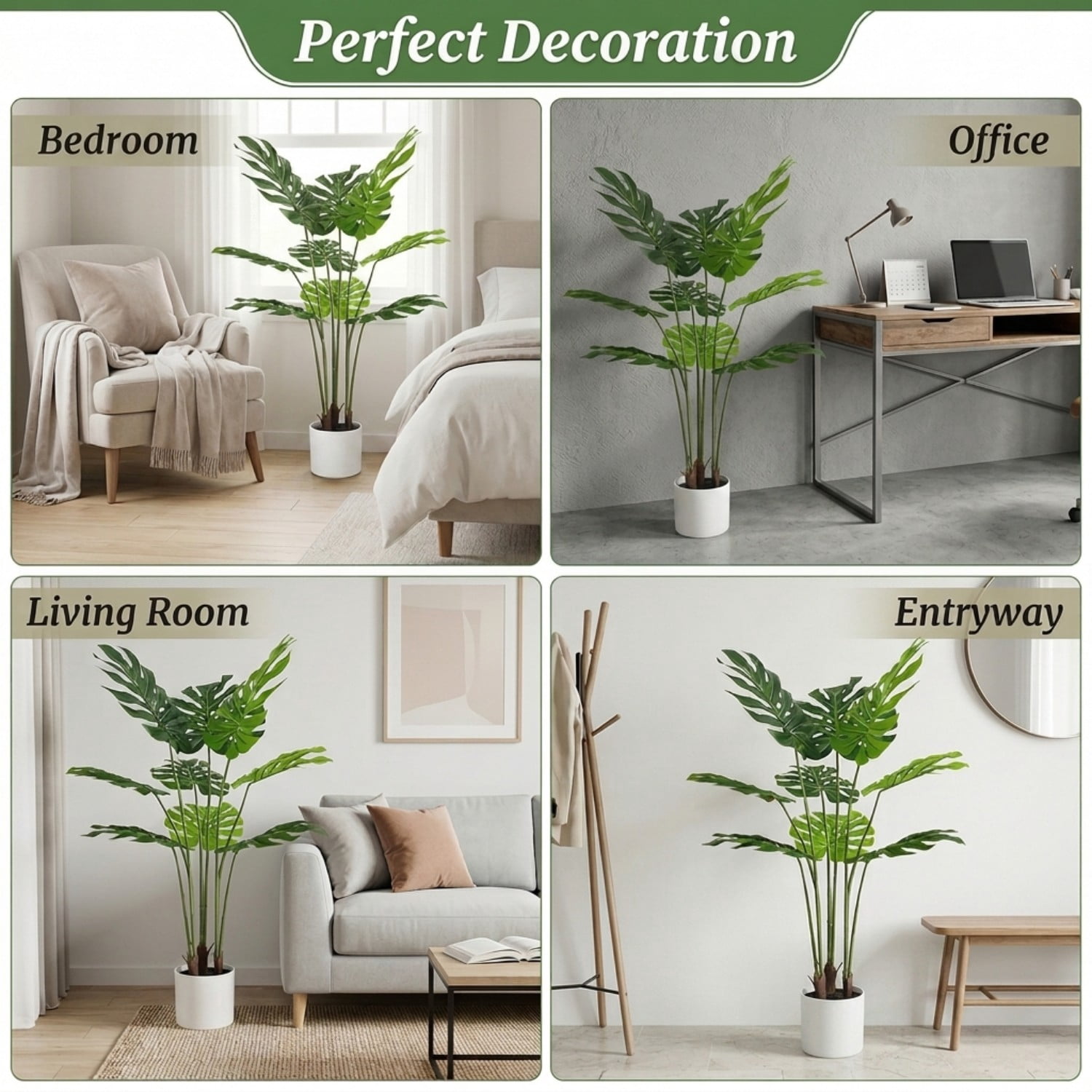 BEAUTYPEAK 4.1FT Artificial Plant Fake Indoor Monstera Plant Decorative Outdoor Greenery in White Pot