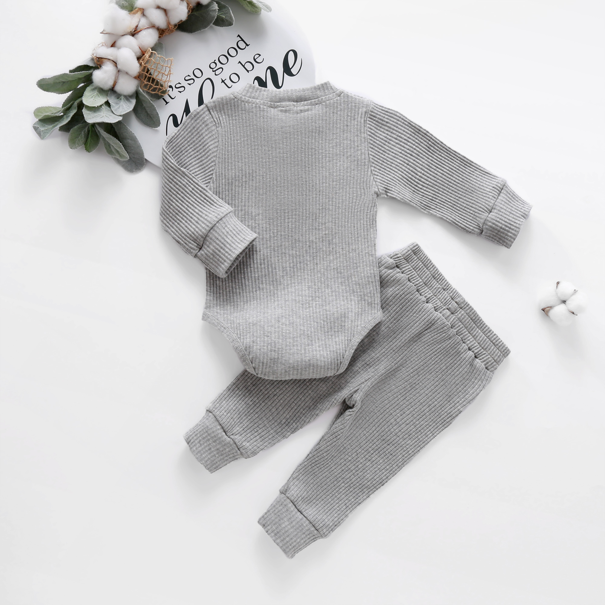 jaweiw Baby Girl Boy Fall Clothes 3 6 12 18 24 Months Outfits Long Sleeve Knitted Cotton Romper Pants Infant Winter Sets - image 5 of 9