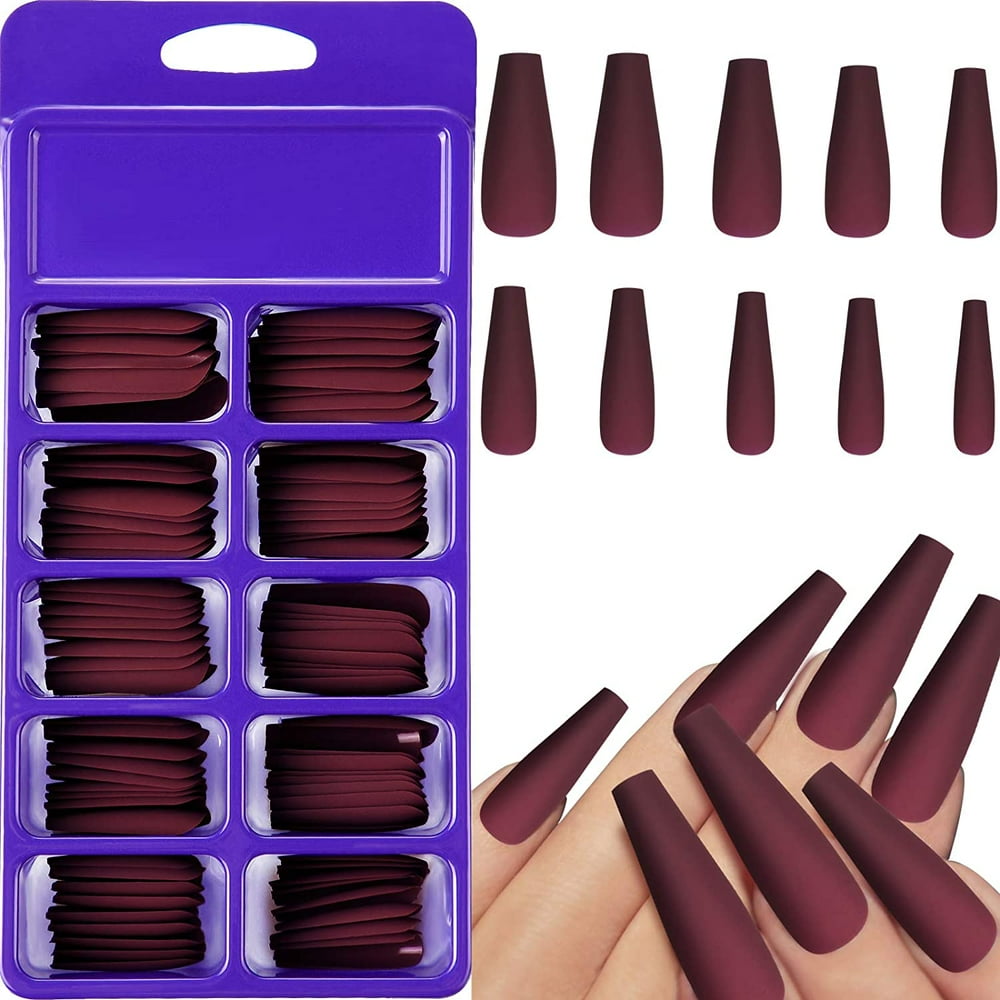 Single color 100pcs Professional Coffin Fake Nails, Ballet Nails Long