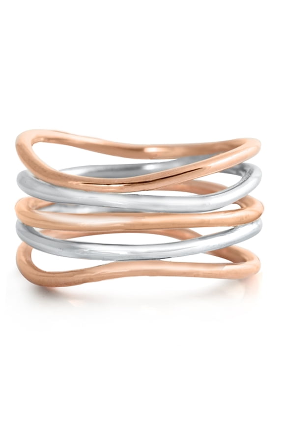 Rose Gold-Tone Wide Bar Wave Chic Funky Sterling Silver Ring 925 Jewelry Female Male Unisex Size 11