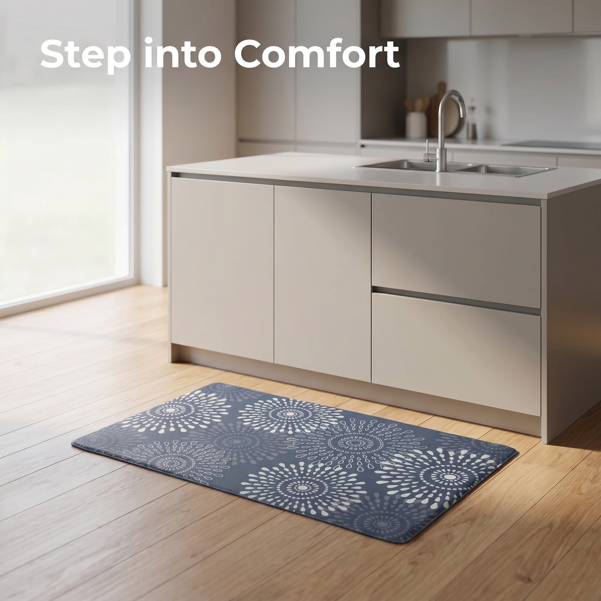 Unique Bargains Cushioned Waterproof Non-Slip Standing Mat Blue 30" x 17"