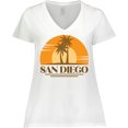 thumbnail image 3 of Inktastic San Diego California Retro Sunset Women's Plus Size V-Neck T-Shirt, 3 of 5