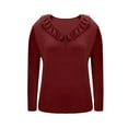 thumbnail image 6 of Caywon Women's Casual Fashion Loose Solid Color Ruffled V Neck Long Sleeve Base Layer Top Warm Fluffy Fabric Comfortable for Autumn Winter Daily Wear, 6 of 6