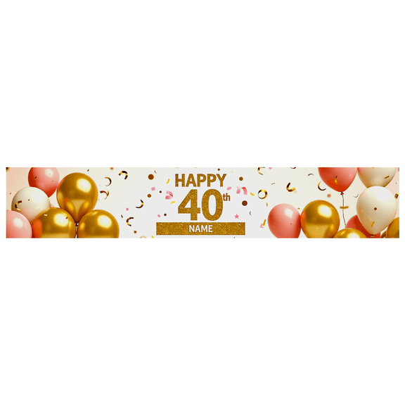Happy 40th Birthday Background Banner with Glittery Gold 40 Balloons and Confetti Party Decorations Photography Props Backdrop for Birthday Party Celebrations Photo Booth Setup Anniversary Events