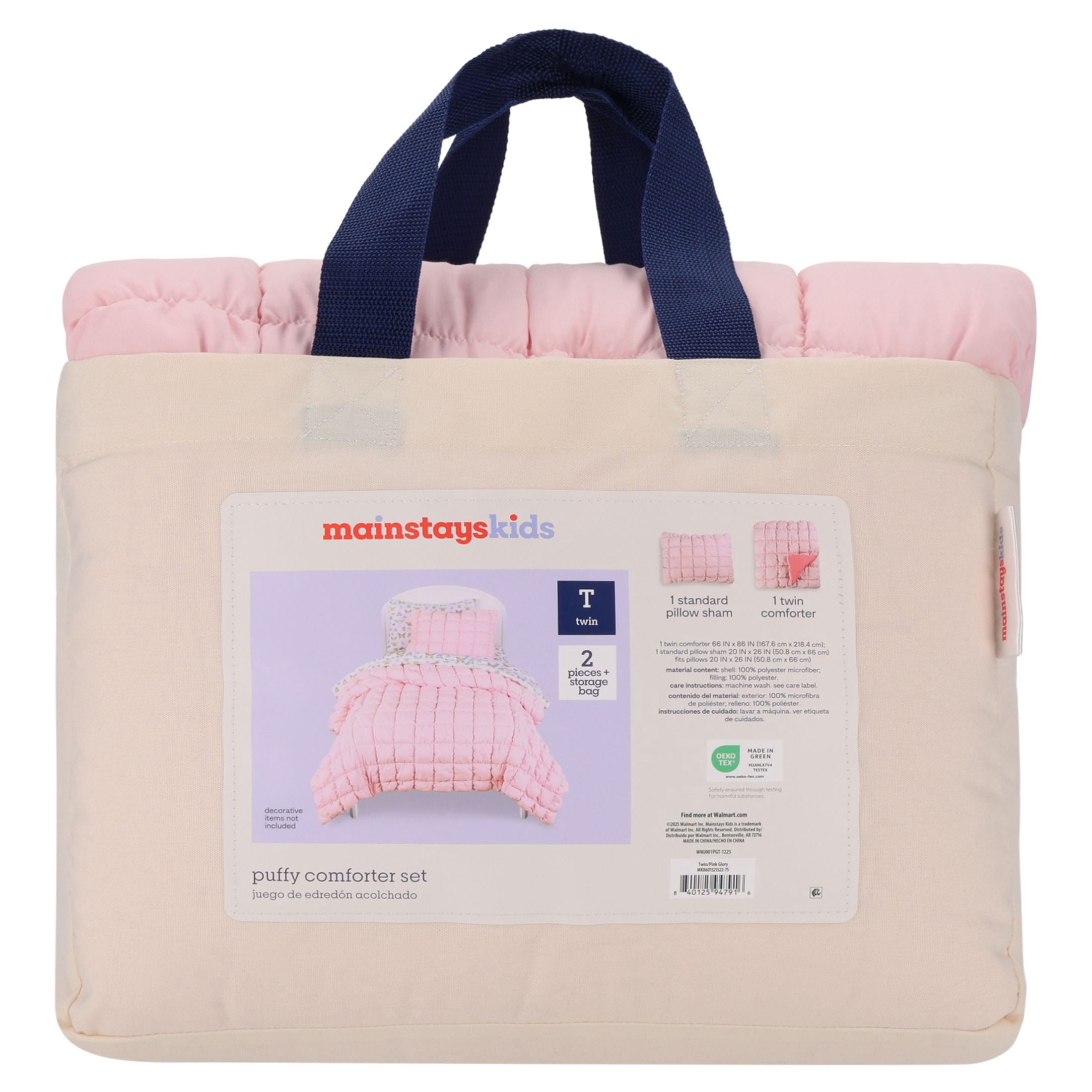 Mainstays Kids Pink Solid Puffy Comforter Set, Twin, 2 Pieces