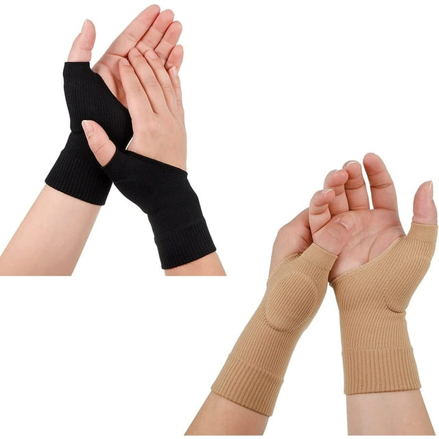 2 pares de muñequeras de gel, muñequeras, almohadilla para lesiones del pulgar (negro+beige, S), muñequera y soporte para el pulgar para artritis y dolor en las articulaciones, guantes de compresión para deportes, uso diario de analgésicos de tendones JM