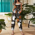 thumbnail image 5 of Womens Halloween Jumpsuits Cute Print Baggy Casual Wide Leg Romper Tie Strap Cotton Linen Pants, 5 of 7