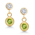 thumbnail image 2 of Gem Stone King 14k Yellow Gold Green Peridot and White Lab Grown Diamond Two Stone Dangle Earrings for Women (0.80 Cttw, Gemstone August Birthstone, Round 4MM, Round 3MM), 2 of 4