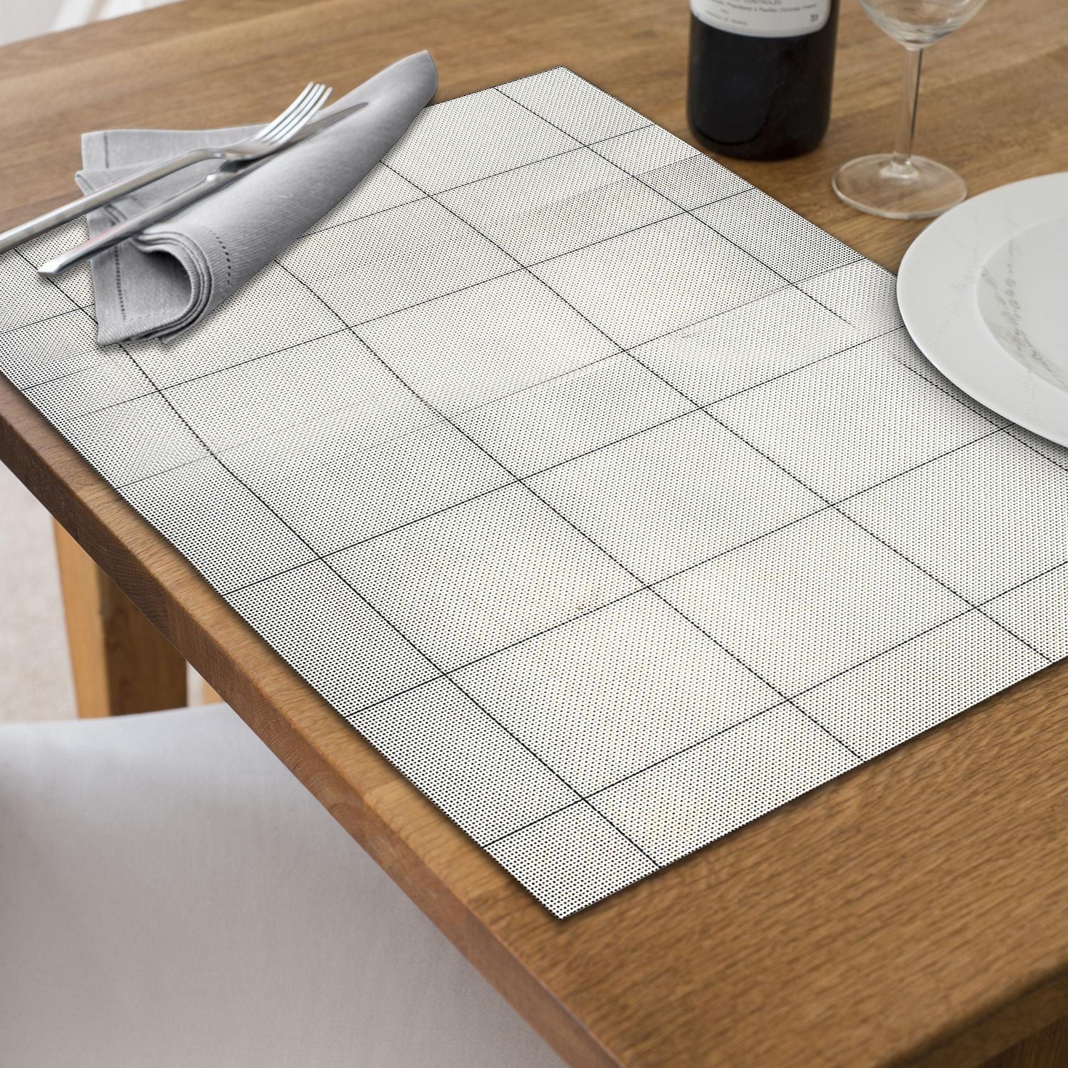 4Pc Tissé Pvc Platemat Bloc Carré Blanc 12 X 18 - Ensemble De 3