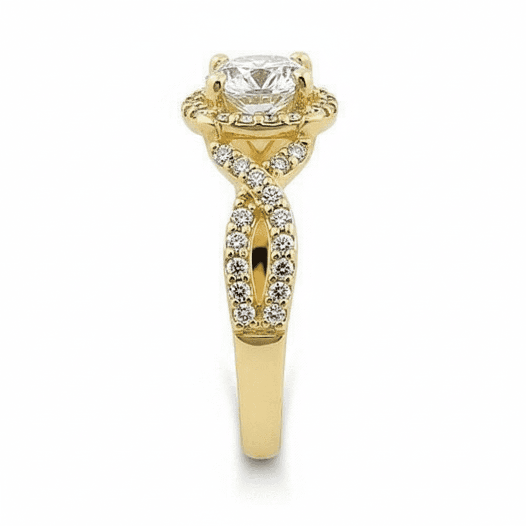 Vinali 14K Solid Yellow Gold Twist Halo Engagement Ring for Women - 0.84ct Round Center Stone - Size 6