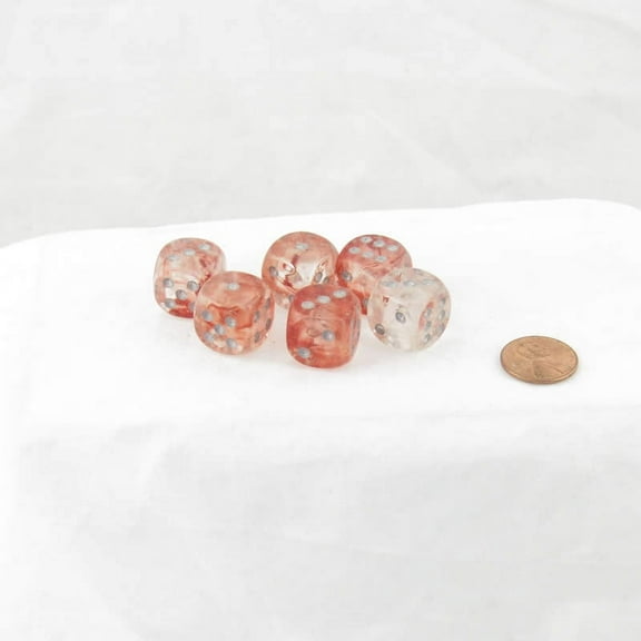 Red Nebula Luminary Dice with Silver Pips D6 16mm (5/8in) Pack of 6 Wondertrail