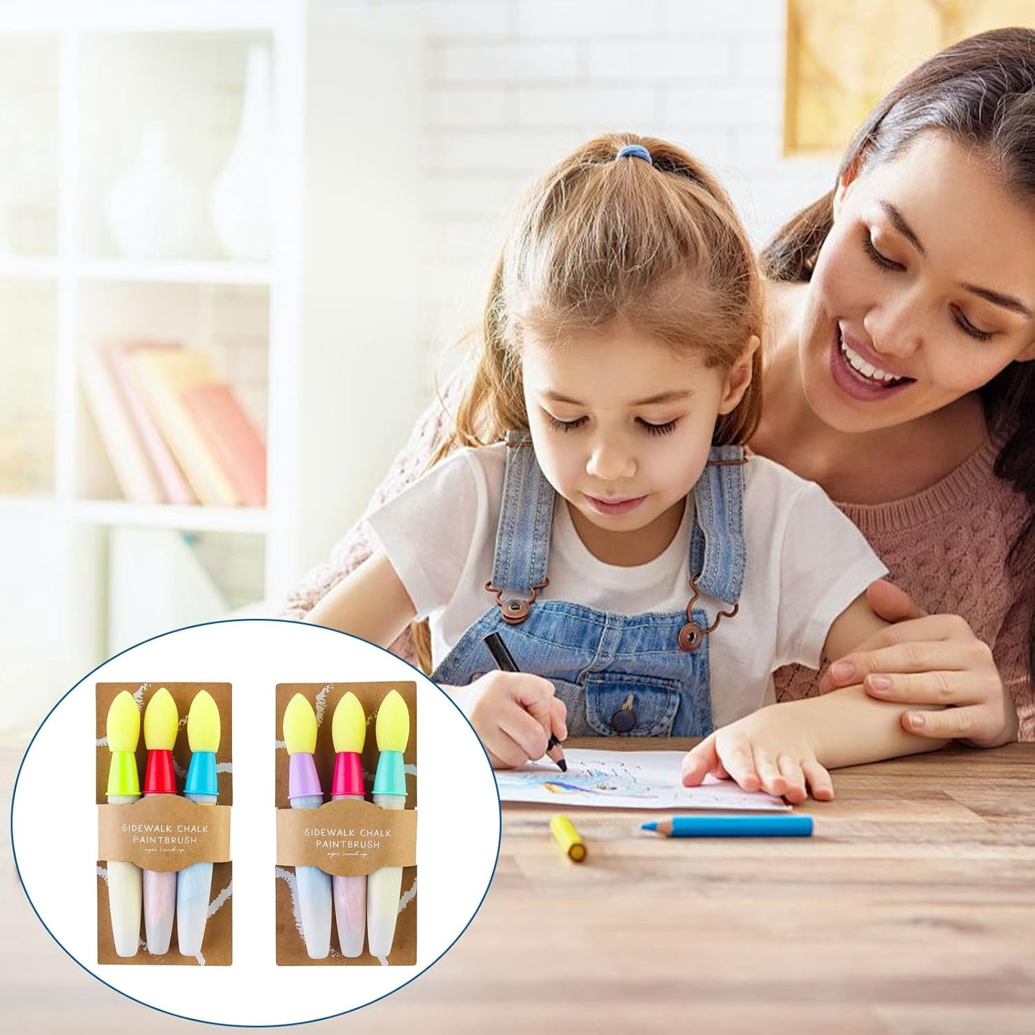 ABPETE Sidewalk Chalk Paint Brush,Chalk Brush Set Craft Tools 's Scrapbooking Brushes for Art Painting(6 Pieces)