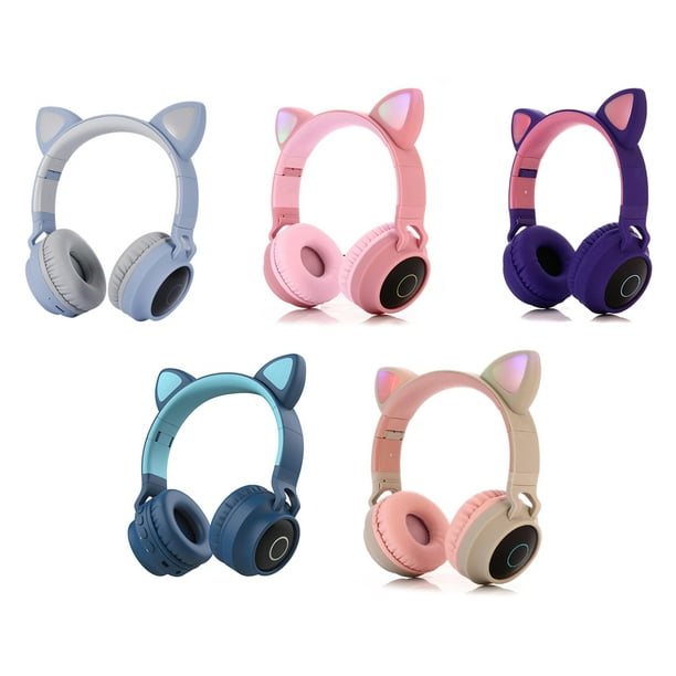 MIXFEER LED Cat Ear Headset RGB 3-Color Lights Noise Cancelling 5.0 Foldable Earphone Card/Radio 3.5mm Plug Purple+Pink - Walmart.com