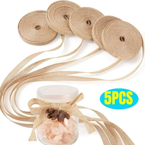 5 Rolls  Natural Jute Ribbon for Crafts 1/4 Inch 10.93 Yards Fabric Ribbons for Gift Wrapping Bow Wreath Flower Bouquet Party Decoration DIY Crafts