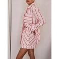 thumbnail image 3 of Womens Striped 2 Piece Outfits Button Down Shirts and Shorts Lounge Matching Sets Pink S, 3 of 5