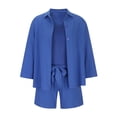 thumbnail image 4 of safuny Women's 3pc Set Outfits Solid Color Comfy Casual Long Sleeve Dressy Lapel Plus Size Suit For Girlfriend Wife Daughter Blue XXXXL, 4 of 8
