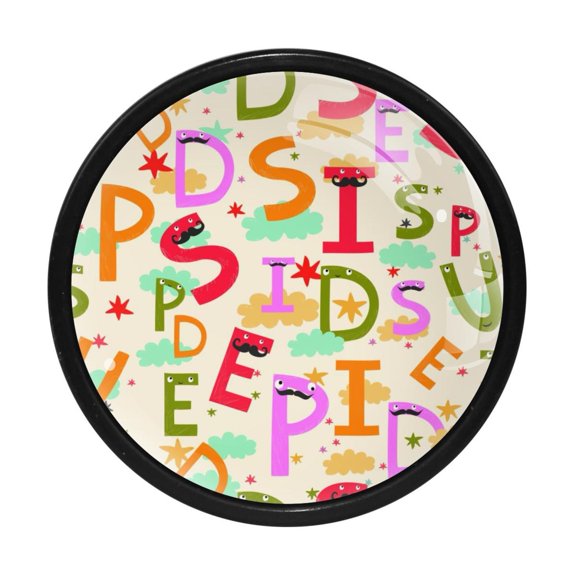 4 Pcs Funny Letters Knobs for Kitchen Cabinet Cupboard Dresser Bookcase Drawer Pulls Handles Round Home Decor
