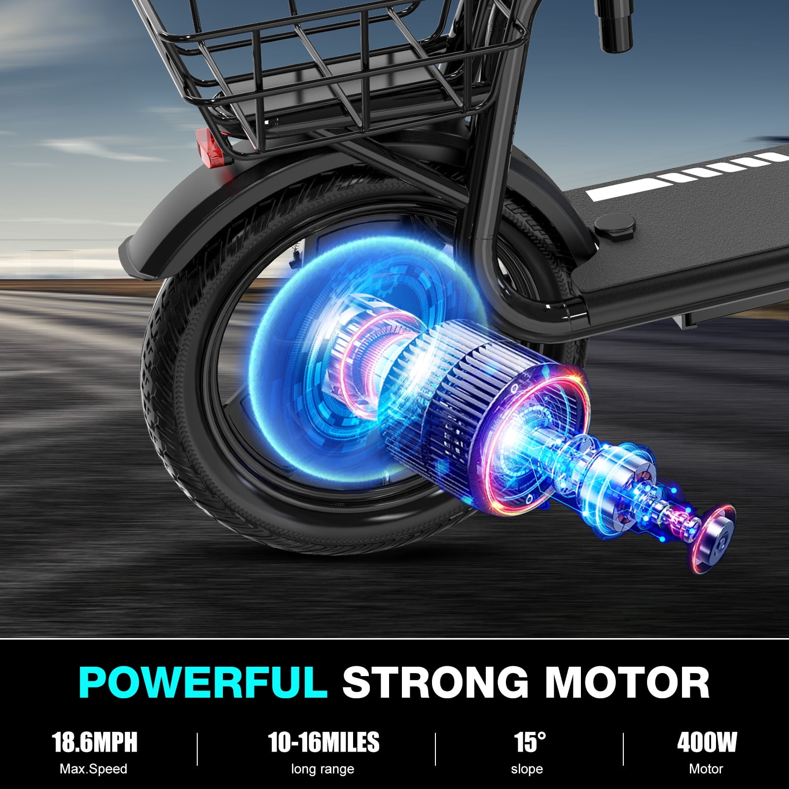 MEGA MOTION Electric Scooter Ebike, 400W Foldable Scooter with Seat 18.6MPH/7.8Ah battery, 14in Adult Electric Bicycle e scooter HS5