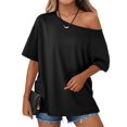 thumbnail image 5 of Short Sleeve Off Shoulder Solid Color Women Casual T Shirt, 5 of 7