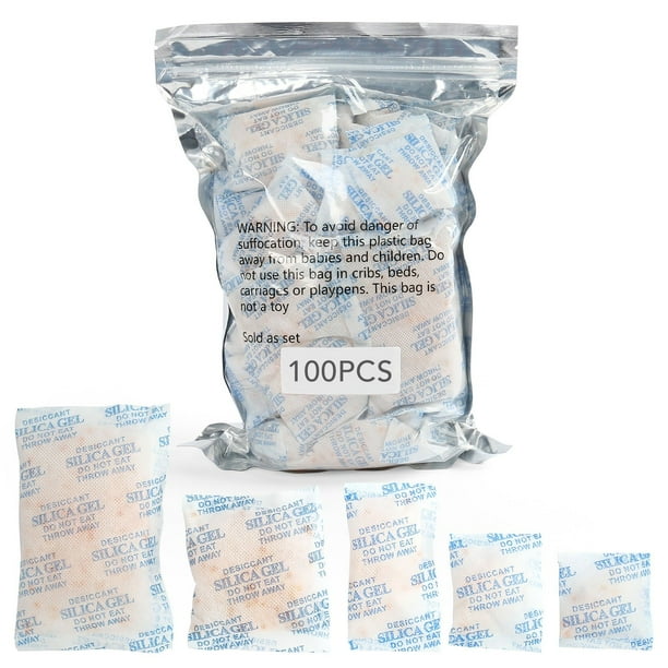 100Packs Silica Gel Packets, Reusable Desiccant Bags with Orange to