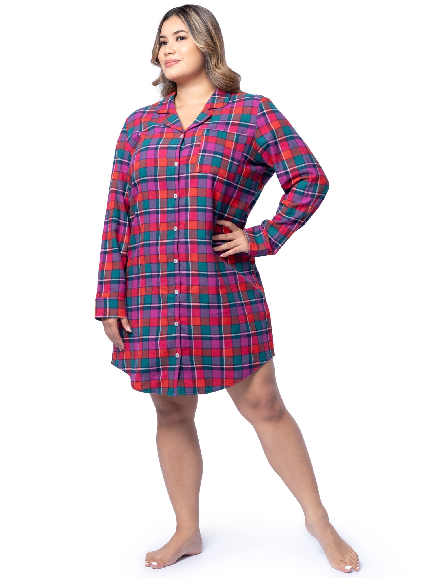 Fruit of the Loom Women's Beyond Soft Long Sleeve Button Down Flannel Sleepshirt, Sizes S-4X