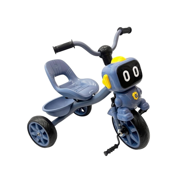 Triciclo Infantil De Robot Con Pedales, Luz y Música Cajuela azul