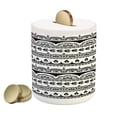thumbnail image 1 of Tribal Piggy Bank, Borders with Leaves Florals Flowers Ivy Swirls Inspired Art Image Print, Ceramic Coin Bank Money Box for Cash Saving, 3.6" X 3.2", Black and White, by Ambesonne, 1 of 4