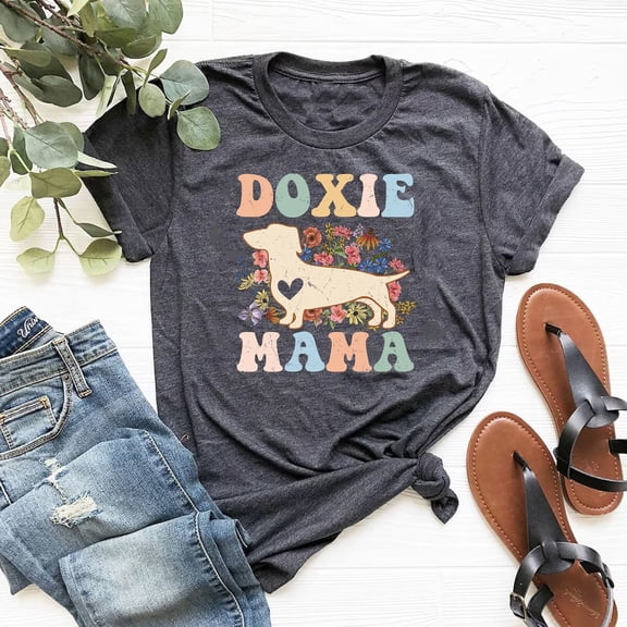 Tee Clo Doxie Mama T-Shirt Dachshund Dog Lover Floral Mom Graphic Tee, Full Size S-5XL